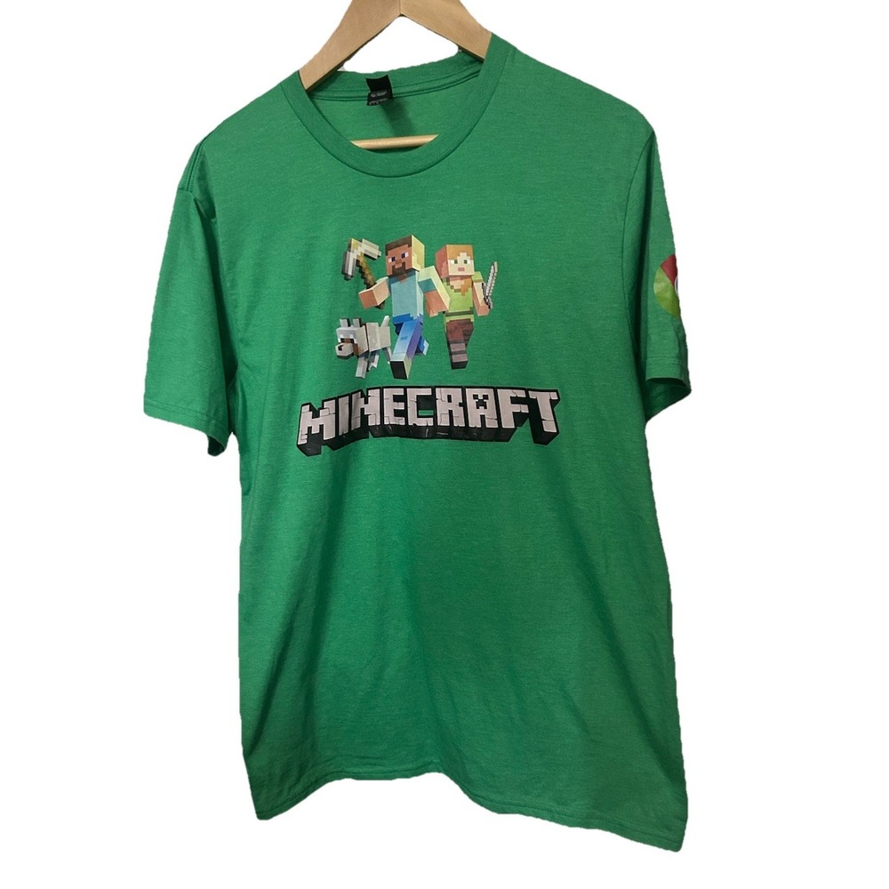 Minecraft 2-Sided Graphic Men's Medium Green Chromebook T-Shirt-431
